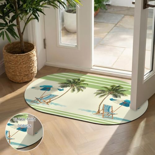 Diatomite Stone Bath Mat Summer Beach Umbrella Chair Oval Doormat Soft Non Slip - Image 5
