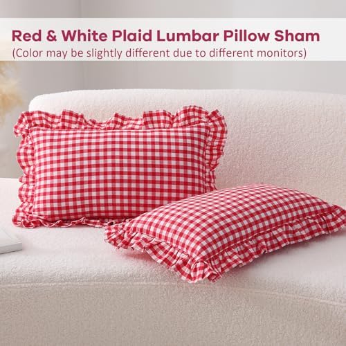 2 Pack Red Gingham Lumbar Throw Pillow Shams 12''x20'' - Image 2