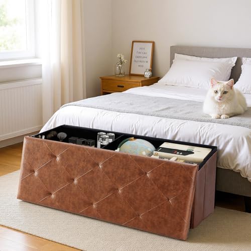 DUMOS 43 Inch Folding Storage Ottoman Bench, Large Ottoman - Image 6