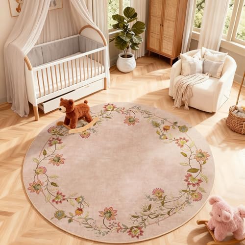 Washable Living Room Round Rug: 4ft Circle Rugs - Image 7