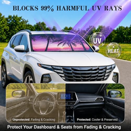 Car Windshield Sun Shade, Universal Fit Midsized Sedan SUV, Vacation Style - Image 3