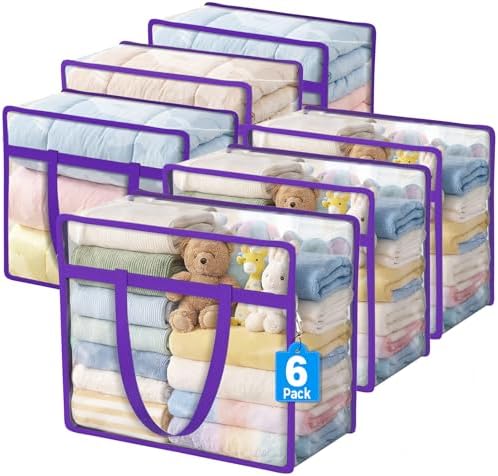 6 Pack Clear Storage Bags for Clothes, 45L Closet Organizers and Storage by BuddingJoy-BuildaJoyfulLifeforYou