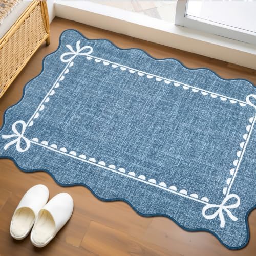 GarveeHome Scalloped Entryway Rug 2x3 Washable Bow Rug, Dark Blue by GarveeHome