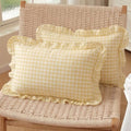 Set of 2 Yellow and White Ruffle Lumbar Pillow Covers 12x20 Inch, Gingham Plaid by HOSTECCO