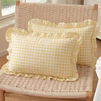 Set of 2 Yellow and White Ruffle Lumbar Pillow Covers 12x20 Inch, Gingham Plaid by HOSTECCO