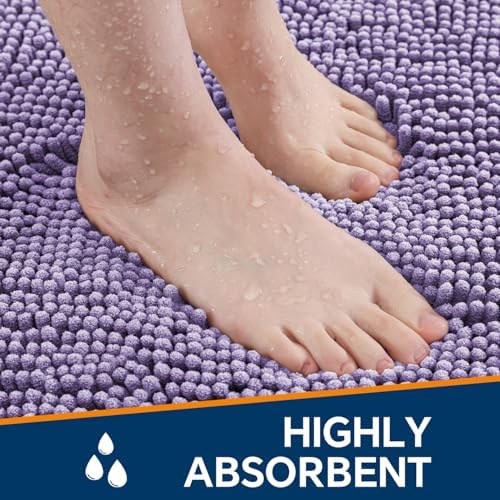 Chenille Bathroom Runner Rug 17"x47" Lavender, Plush Bath Mat - Image 4