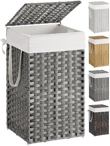SONGMICS Laundry Hamper with Lid, 17.2 Gallon Synthetic Rattan Clothes Laundry by Unknown