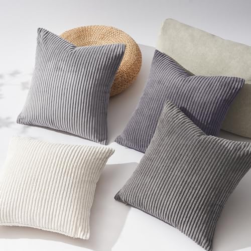 Topfinel 55x55cm Gray Set of 4 Corduroy Pillow Covers Cushion Cover Decorative - Image 3