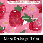 Shower Mat Non Slip 26.8 x 15.1 Inches, Strawberries on a Pink Background - Image 2
