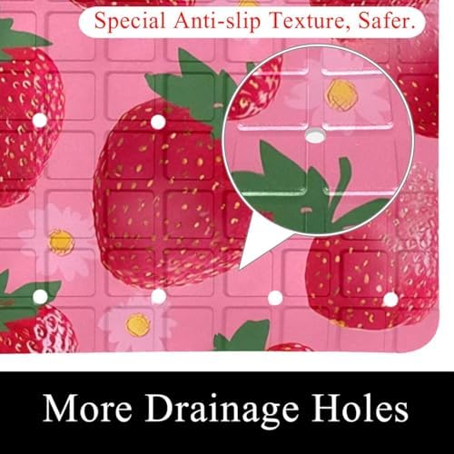 Shower Mat Non Slip 26.8 x 15.1 Inches, Strawberries on a Pink Background - Image 2