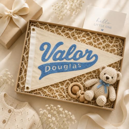 Custom Hand Embroidered Pennant Flag Personalized Baby Name Canvas Banner - Image 5