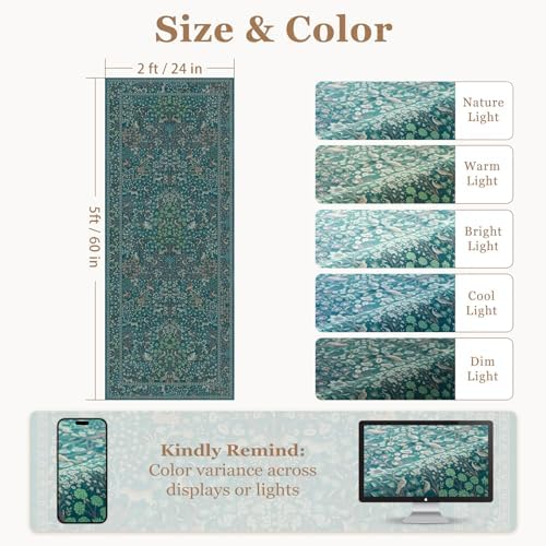 Teal Boho 2x5 Rug Runners for Hallways Non Slip, Whimsical Tree of Life Floral - Image 2