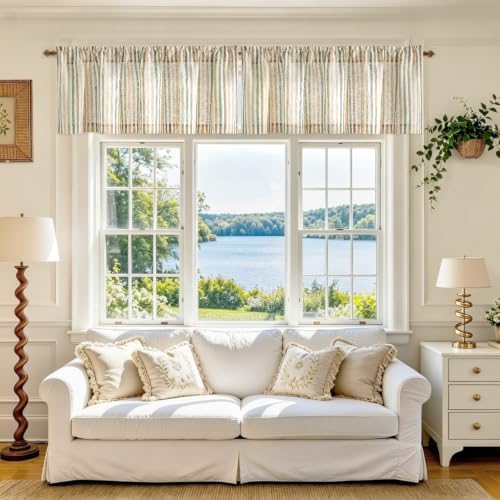 jinchan Linen Boxter Striped Kitchen Valances Multi Green 50 x 16 2 Panels - Image 3