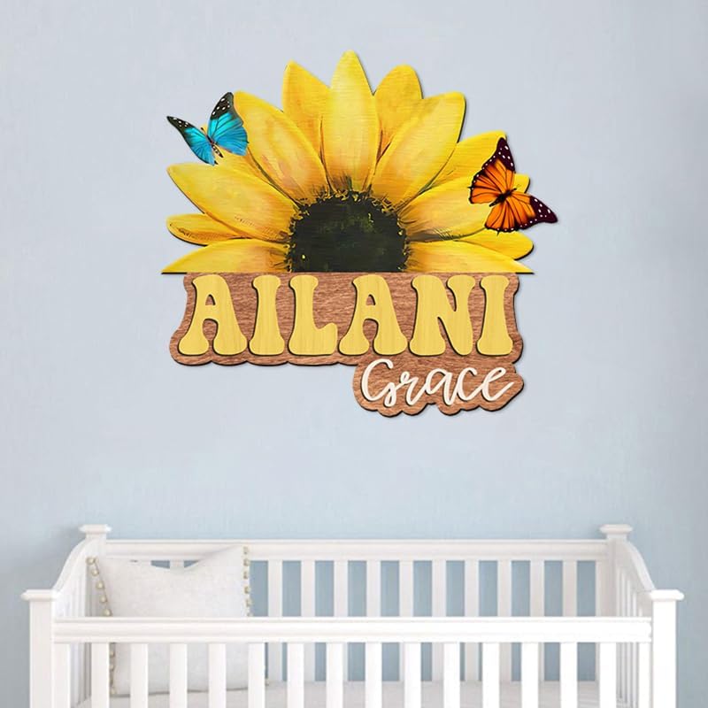 Custom wooden Sunflower nursery name sign by IZI+POD