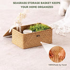 Nonam Small Wicker Basket with Lid, Seagrass Shelf Storage Basket - Image 6