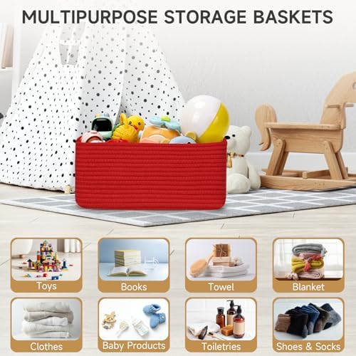 3 Pack Small Storage Baskets for Organizing, 11.8×7.8×5.1", Christmas Red - Image 5