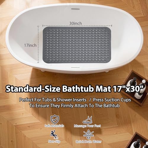 Non Slip Bathtub Mat Bath Shower Mat Gray 17"x30" Standard Size - Image 2