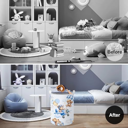 Clastyle 45L Large Blue Bear Pilot Kid Boy Girl Laundry Hamper - Image 2