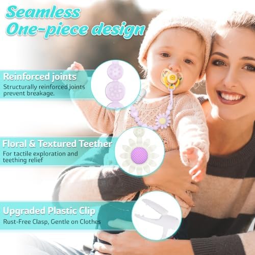 Pacifier Clip, 2 Pack Silicone Pacifier Clip - Image 2