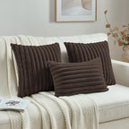 FUTEI Pack of 2 Faux Fur Throw Pillow Covers 12x20 Inch, Dark Coffee - Image 4