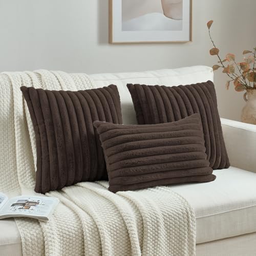 FUTEI Pack of 2 Faux Fur Throw Pillow Covers 12x20 Inch, Dark Coffee - Image 4