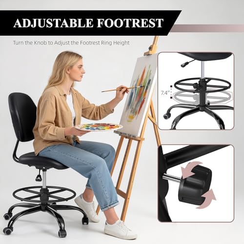 Drafting Chair with Back Support, Tall Desk Rolling Stool - Image 5