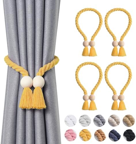 NICEEC 4 Pack Wooden Ball Magnetic Curtain Tiebacks Boho Home Decor Drape Tie by NICEEC