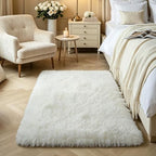 Ivory Cream Fluffy Shag Rug, Washable Non Slip Plush Kids Carpet by KICHOWUA