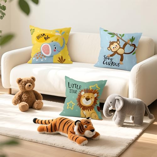 20x20 Set of 4 Kids Cartoon Animals Throw Pillow Cushion Covers - Image 3