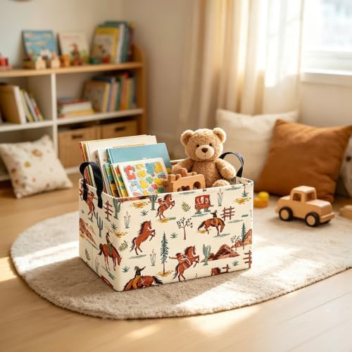 Western Cowboy Fabric Rectangular Nursery Storage Bin - Image 3