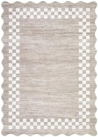 Small Area Rug 2x3 Modern Checkered Entry Rug Solid Color Scalloped Kitchen - Image 4