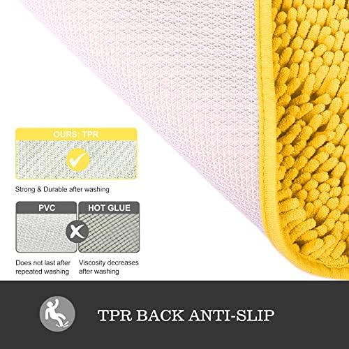 Yeaban Chenille Yellow Bathroom Rug 26"x44", Non-Slip Rubber Backing - Image 4