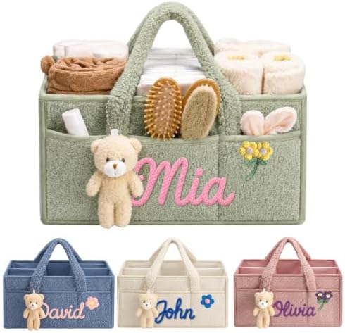 Personalized Baby Diaper Caddy Organizer Custom Baby Storage Basket by Rucekia