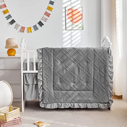 Tufted Ruffle Crib Bedding Set 3 Pieces Baby Boho Quilted Comforter - Image 2