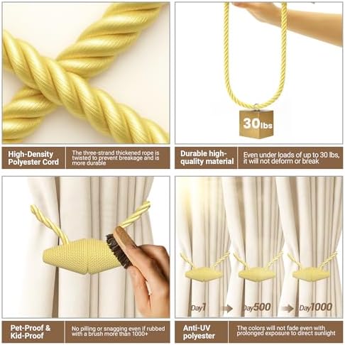 Hion Magnetic Curtain Tiebacks Golden 2pcs, Curtain Holdbacks Hooks Holders - Image 4
