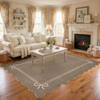 Garvee Scalloped Bow Rug Brown Washable Solid 4x6 Area Rugs - Image 4