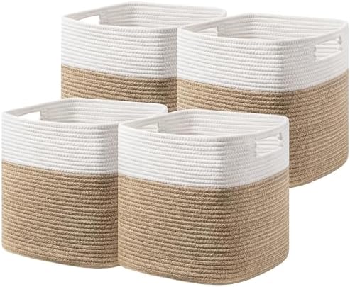 UBBCARE Set of 4 Storage Basket-13 X 13 X 13 in, Cotton Rope Basket by UBBCARE