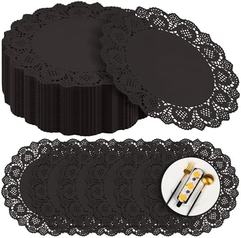 MCEAST 300 Pack Round Black Paper Doilies 13.5 Inches Lace Paper Place Mats by MCEAST