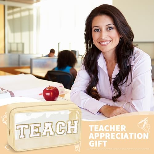 Teacher Appreciation Gifts Chenille Letter Clear Makeup Bag TEACH Pouch - Image 5