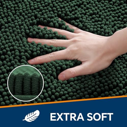 Chenille Bathroom Runner Rug 17"x47" Dark Green, Plush Bath Mat - Image 3