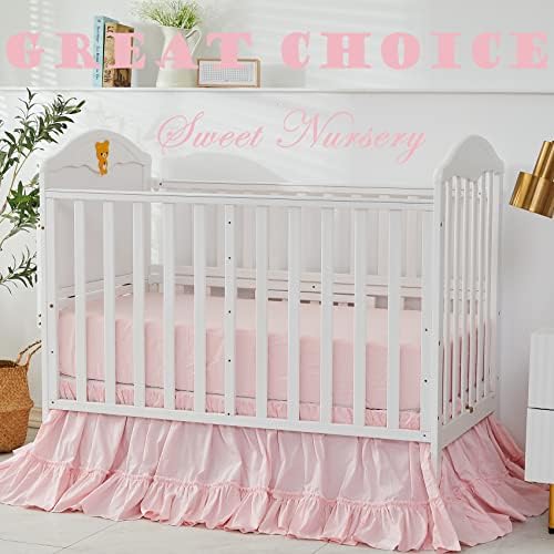 Brandream Crib Bed Skirt for Baby Girls Boys Blush Pink Boho Bohemian Solid - Image 2
