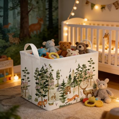 Rectangular Woodland Animal Basket Storage Basket, Bear Fox Gift Box Bin Shelf - Image 2