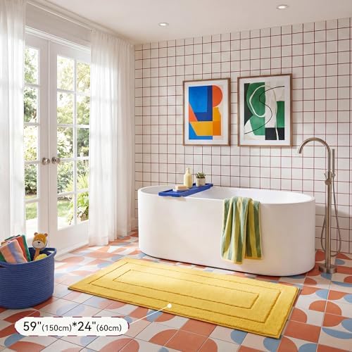 GRANNY SAYS Yellow Bathroom Runner Rug 59" x 24", Soft Microfiber Bath Mat - Image 5