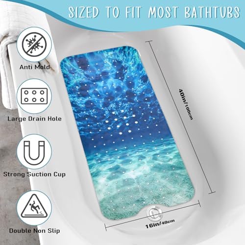 Seawater Bathtub Mat Non Slip, Ocean Waves Bath Tub Mat Baby Bath Mats - Image 3