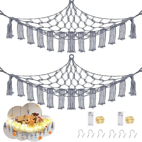 CERETIA Stuffed Animal Hammock Corner Plushie Net Storage, 2 Packs Grey by CERETIA