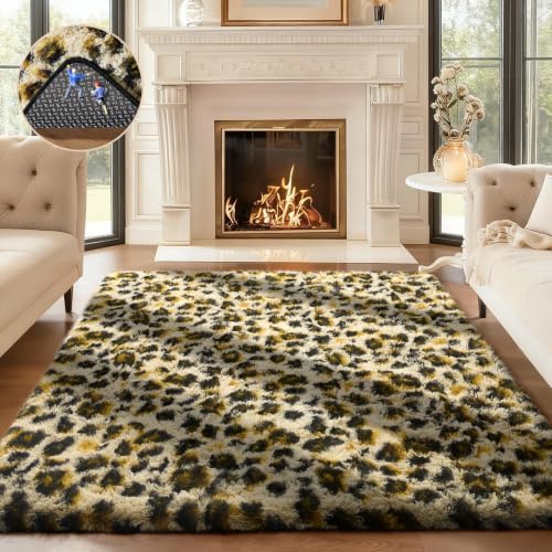 Ophanie Leopard Rugs for Bedroom Living Room, Cheetah Print Rug Fluffy Shag by Ophanie