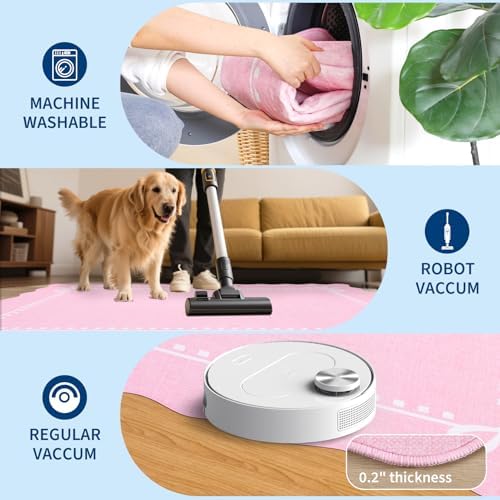 Garvee Scalloped Bow Rug for Living Room Washable Solid Pink 8x10 Area Rug - Image 5