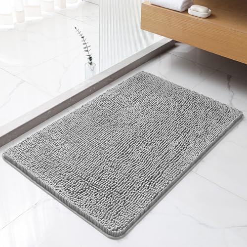 Chenille Bathroom Rug 24"x36" Gray, Non-Slip Plush Bath Mat by Kildoss