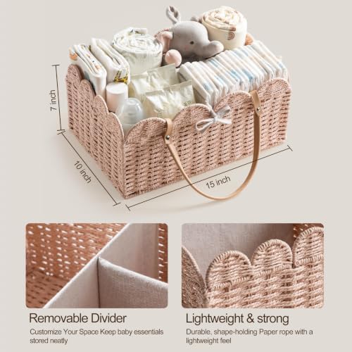 HBlife Baby Diaper Caddy, Paper Rope Storage Baskets Nursery Bin - Image 5