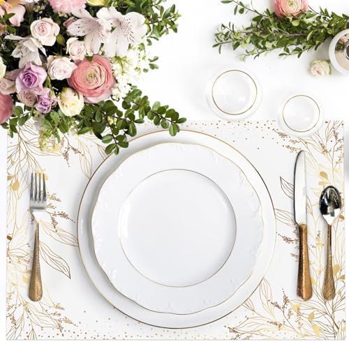50 Pack Golden Leaves Paper Placemats Disposable Golden Polka Dots Paper Place - Image 3